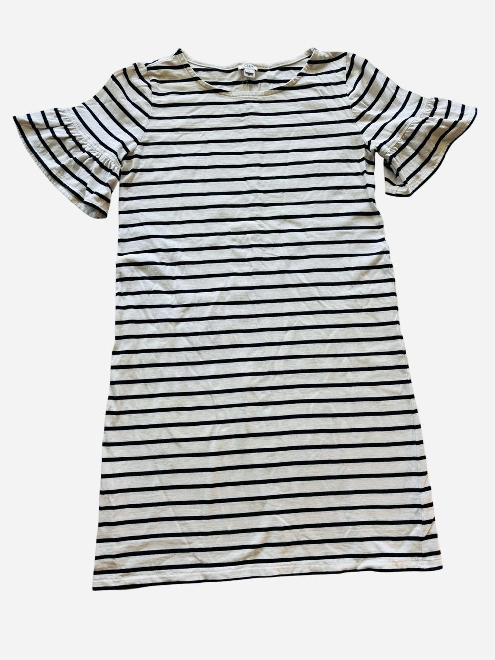 J.Crew Dress Womens M Ivory Blue Striped Nautical Ruffle Short Sleeve Teacher
